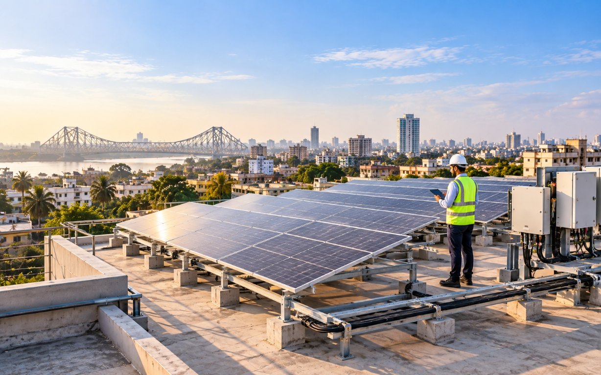 Solar4Ever rooftop solar installation overlooking Howrah