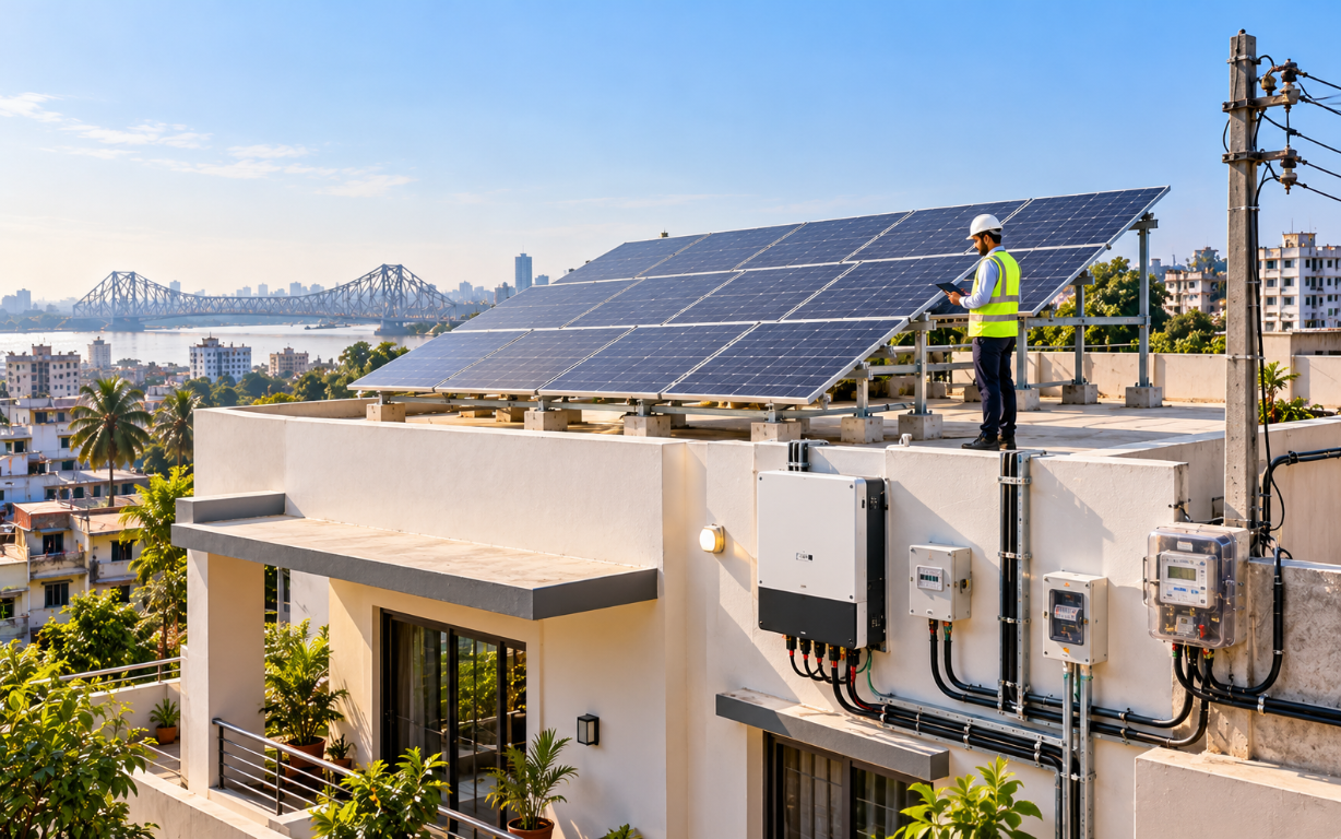 On-grid rooftop solar system connected to the utility grid